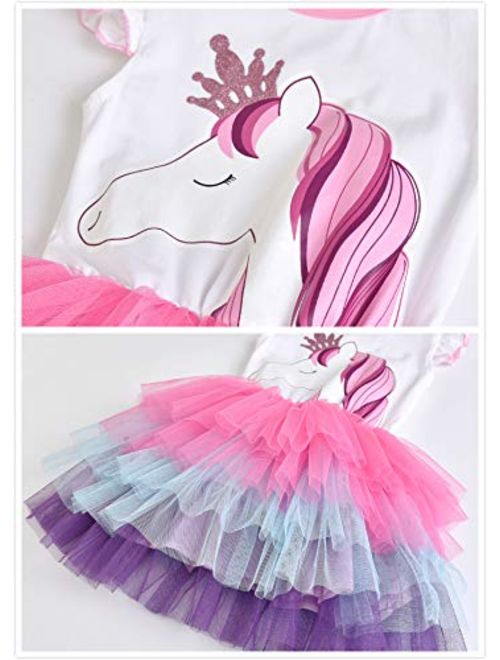 DXTON Toddler Girl Summer Short Sleeve Tutu Party Wedding Birthday Dresses