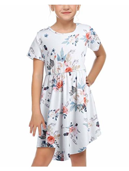 Arshiner Little Girls Long Sleeve A-Line Boho Dress Floral Print Midi Skater Dress