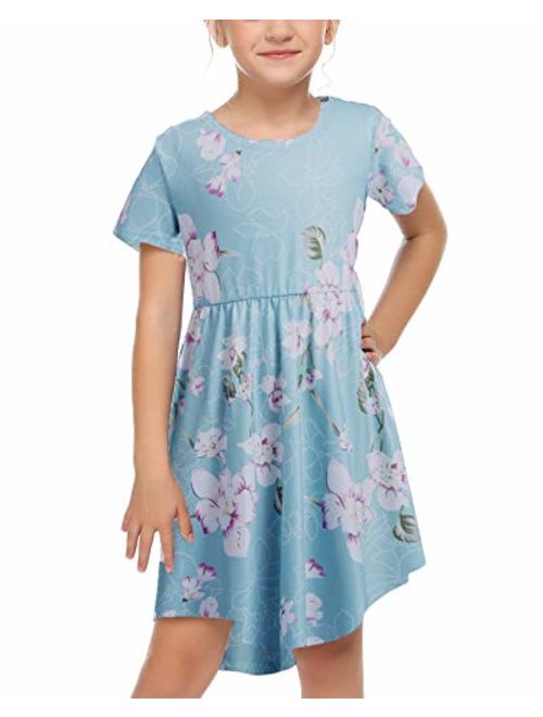 Arshiner Little Girls Long Sleeve A-Line Boho Dress Floral Print Midi Skater Dress