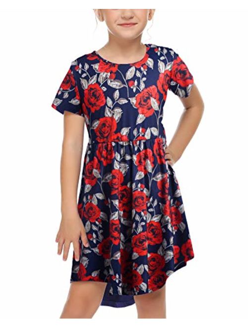 Arshiner Little Girls Long Sleeve A-Line Boho Dress Floral Print Midi Skater Dress