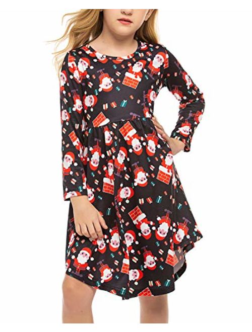 Arshiner Little Girls Long Sleeve A-Line Boho Dress Floral Print Midi Skater Dress