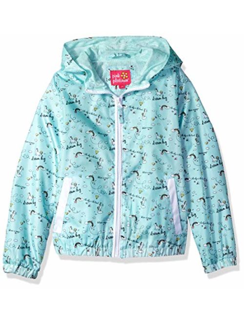 Pink Platinum Girls' Printed Windbreaker Jacket with Mesh Lining