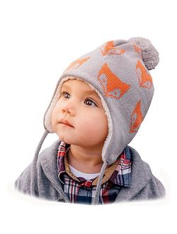 Baby Toddler Warm Fleece-Lined Ear-Flap Beanies, Knit Winter Hats or Mittens or Sets