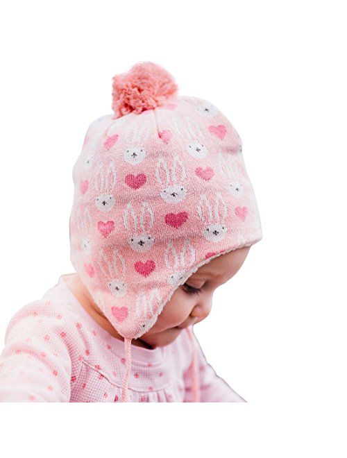 Baby Toddler Warm Fleece-Lined Ear-Flap Beanies, Knit Winter Hats or Mittens or Sets