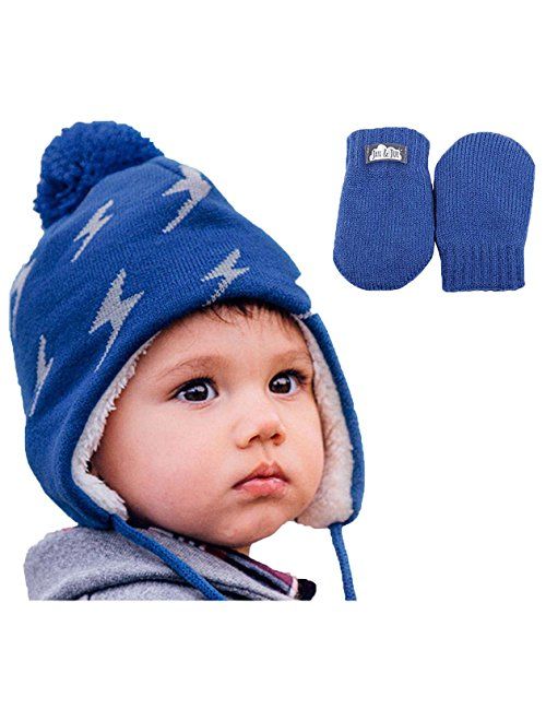 Baby Toddler Warm Fleece-Lined Ear-Flap Beanies, Knit Winter Hats or Mittens or Sets