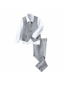 YuanLu 4 Piece Boys' Formal Suit Set with Vest Pants Dress Shirt and Tie