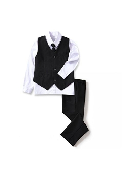 YuanLu 4 Piece Boys' Formal Suit Set with Vest Pants Dress Shirt and Tie