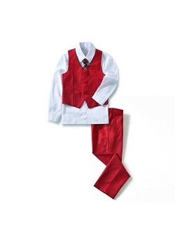 YuanLu 4 Piece Boys' Formal Suit Set with Vest Pants Dress Shirt and Tie