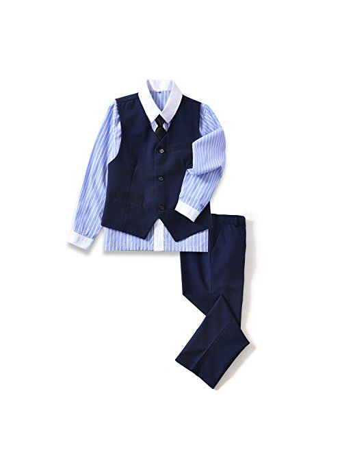 YuanLu 4 Piece Boys' Formal Suit Set with Vest Pants Dress Shirt and Tie