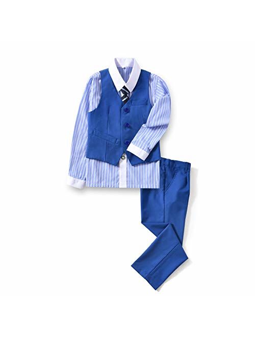 YuanLu 4 Piece Boys' Formal Suit Set with Vest Pants Dress Shirt and Tie