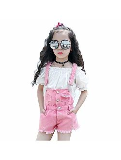 Yao Summer Little Girls Cotton Denim Bib Braces Rompers