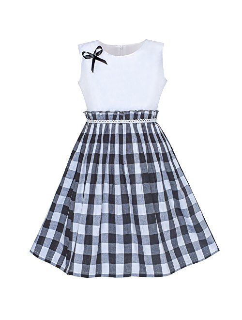 Sunny Fashion Girls Dress Red Tartan Checks Plaid Sundress