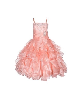 ekidsbridal Elegant Stunning Rhinestone Organza Pleated Ruffled Flower Girl Dress Wedding 164s