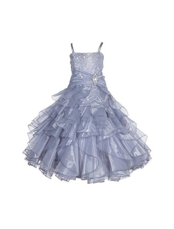 ekidsbridal Elegant Stunning Rhinestone Organza Pleated Ruffled Flower Girl Dress Wedding 164s