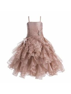 ekidsbridal Elegant Stunning Rhinestone Organza Pleated Ruffled Flower Girl Dress Wedding 164s