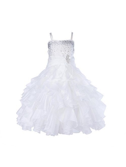 ekidsbridal Elegant Stunning Rhinestone Organza Pleated Ruffled Flower Girl Dress Wedding 164s