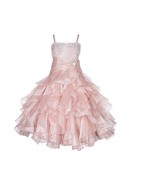 ekidsbridal Elegant Stunning Rhinestone Organza Pleated Ruffled Flower Girl Dress Wedding 164s