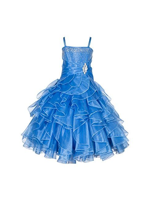 ekidsbridal Elegant Stunning Rhinestone Organza Pleated Ruffled Flower Girl Dress Wedding 164s