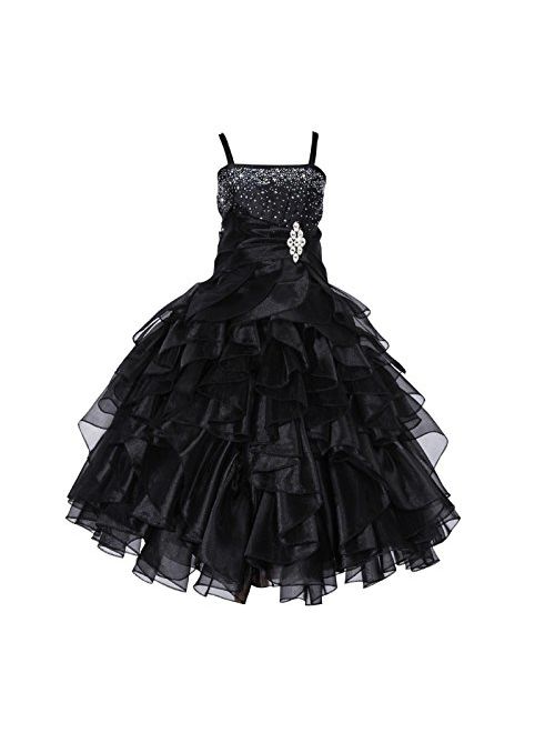 ekidsbridal Elegant Stunning Rhinestone Organza Pleated Ruffled Flower Girl Dress Wedding 164s