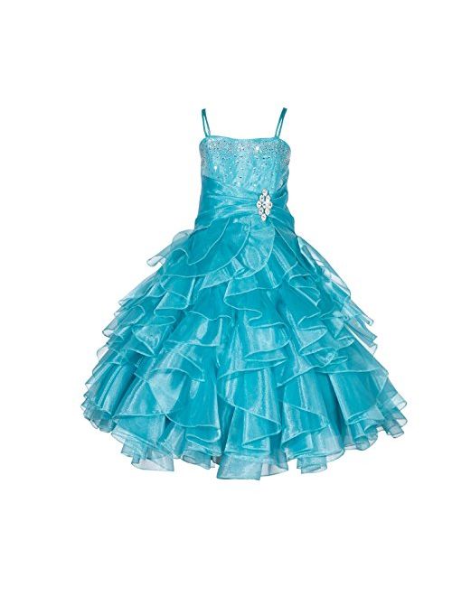 ekidsbridal Elegant Stunning Rhinestone Organza Pleated Ruffled Flower Girl Dress Wedding 164s