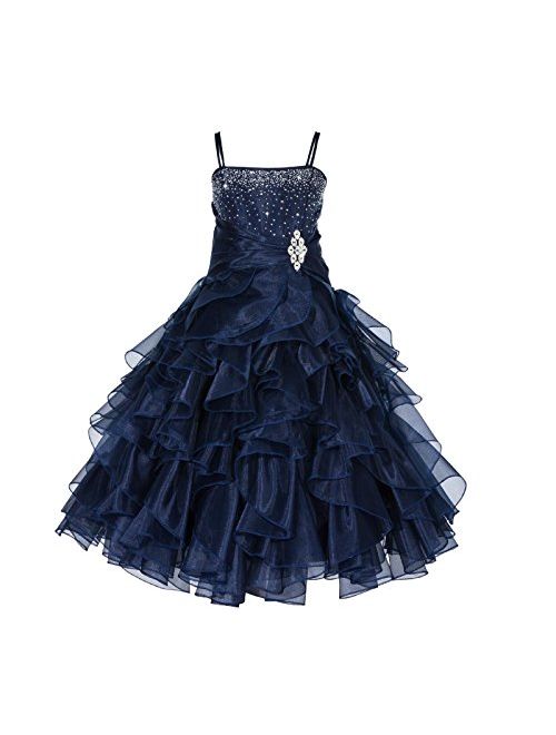 ekidsbridal Elegant Stunning Rhinestone Organza Pleated Ruffled Flower Girl Dress Wedding 164s