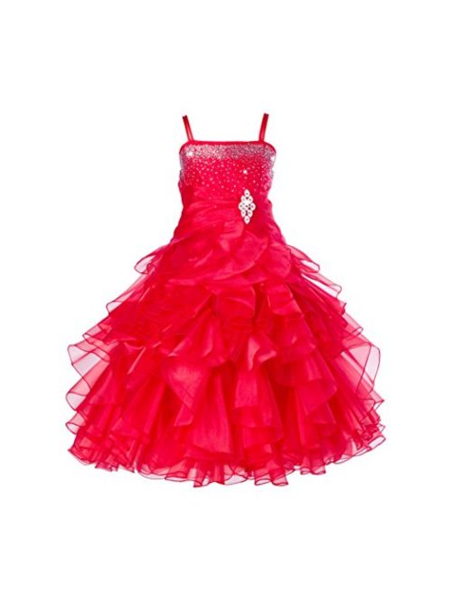 ekidsbridal Elegant Stunning Rhinestone Organza Pleated Ruffled Flower Girl Dress Wedding 164s