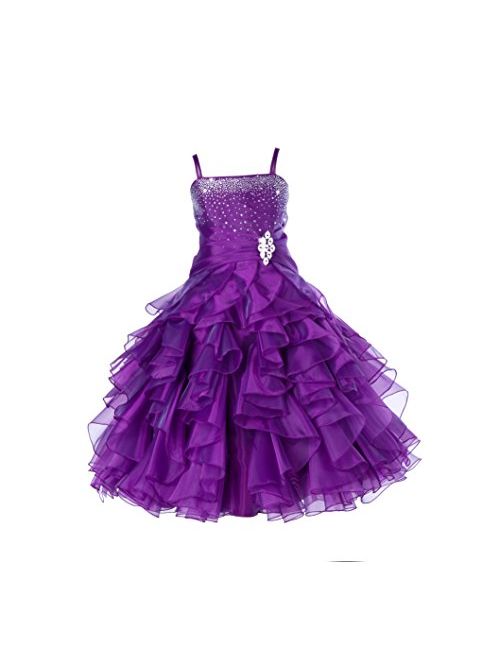 ekidsbridal Elegant Stunning Rhinestone Organza Pleated Ruffled Flower Girl Dress Wedding 164s