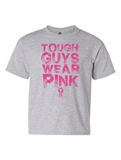 shop4ever Tough Guys Wear Pink Youth's T-Shirt Breast Cancer Awareness Shirts