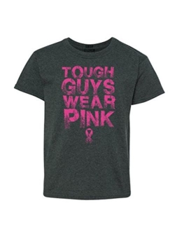 shop4ever Tough Guys Wear Pink Youth's T-Shirt Breast Cancer Awareness Shirts