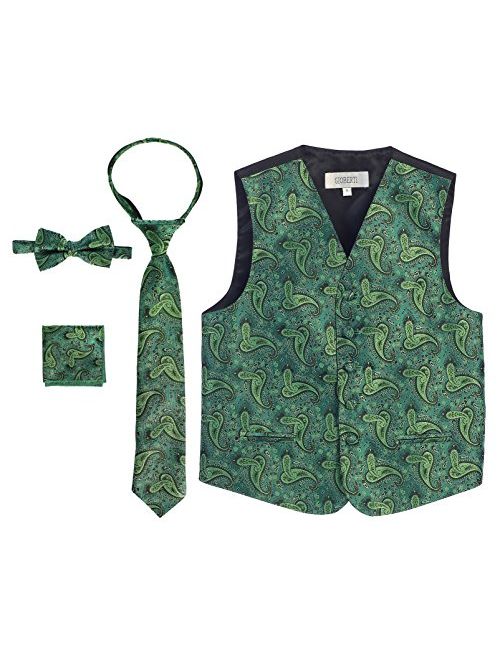 Gioberti Boy's 4 Piece Formal Paisley Tuxedo Vest, Bowtie, Tie, Pocket Square Set