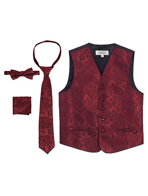 Gioberti Boy's 4 Piece Formal Paisley Tuxedo Vest, Bowtie, Tie, Pocket Square Set