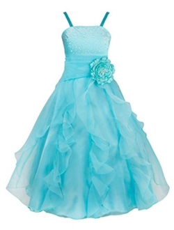 YiZYiF Kids Big Girls Flower Party Wedding Gown Bridesmaid Organza Ruffle Dress