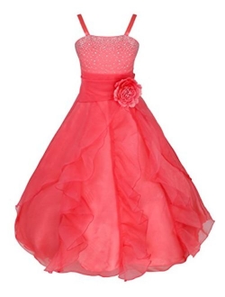 YiZYiF Kids Big Girls Flower Party Wedding Gown Bridesmaid Organza Ruffle Dress