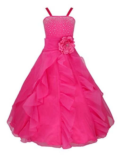 YiZYiF Kids Big Girls Flower Party Wedding Gown Bridesmaid Organza Ruffle Dress