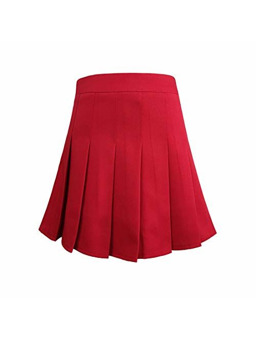 Hoerev Women Girls Short High Waist Knife Pleated Skater Tennis School Skirt