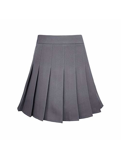 Hoerev Women Girls Short High Waist Knife Pleated Skater Tennis School Skirt