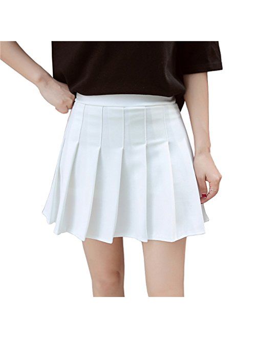 Hoerev Women Girls Short High Waist Knife Pleated Skater Tennis School Skirt