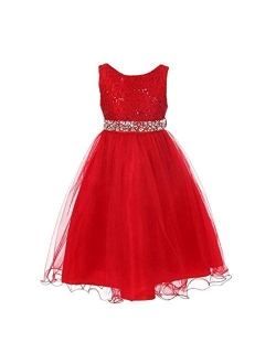 DreamHigh Wedding Flower Girl's Sequined Shining Crystal Waist Evening Dress up 2-14 Years