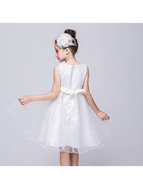 DreamHigh Wedding Flower Girl's Sequined Shining Crystal Waist Evening Dress up 2-14 Years