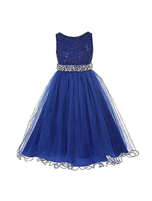 DreamHigh Wedding Flower Girl's Sequined Shining Crystal Waist Evening Dress up 2-14 Years