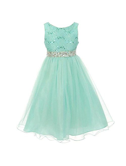 DreamHigh Wedding Flower Girl's Sequined Shining Crystal Waist Evening Dress up 2-14 Years