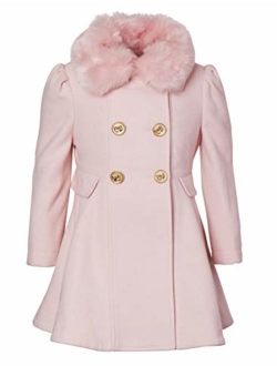 CREMSON Girls Wool Look Princess Winter Dress Pea Coat Jacket Faux Fur Collar