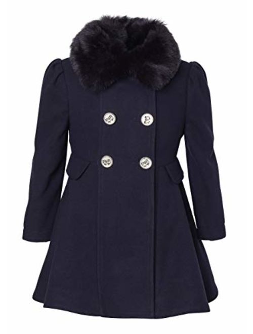 CREMSON Girls Wool Look Princess Winter Dress Pea Coat Jacket Faux Fur Collar