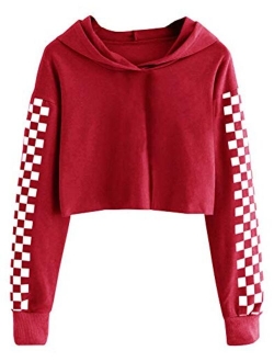 Imily Bela Kids Crop Tops Girls Hoodies Cute Plaid Long Sleeve Fashion Sweatshirts