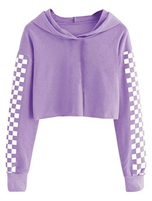 Imily Bela Kids Crop Tops Girls Hoodies Cute Plaid Long Sleeve Fashion Sweatshirts