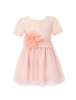 Richie House Little Big Girls' Dress with Tulle Skirt and Flower Accent Size 2-12