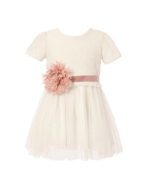 Richie House Little Big Girls' Dress with Tulle Skirt and Flower Accent Size 2-12