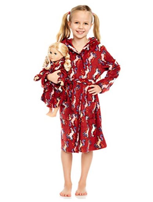 Leveret Kids Robe Matching Doll & Girls Fleece Sleep Robe Bathrobe Unicorn (2 Toddler-14 Years) Fits American Girl Doll