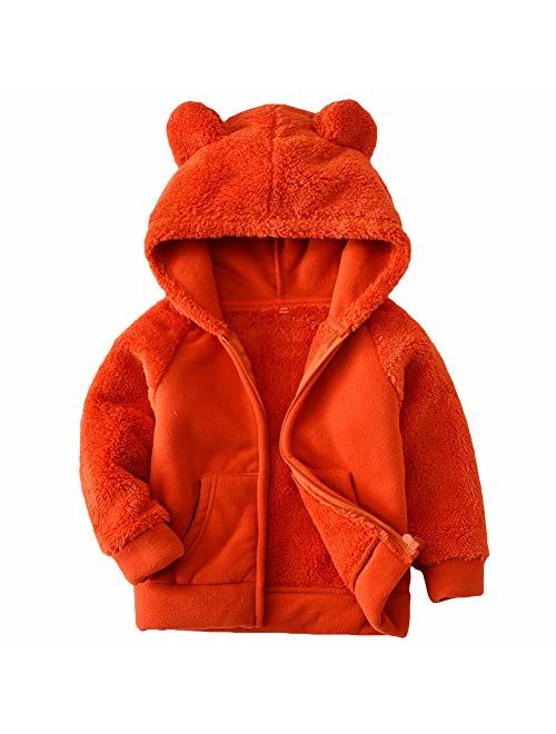 AMIYAN Bear Ears Shape Fleece Warm Hoodies Clothes Toddler Zip-up Light Jacket Sweatshirt Outwear for Baby Boys