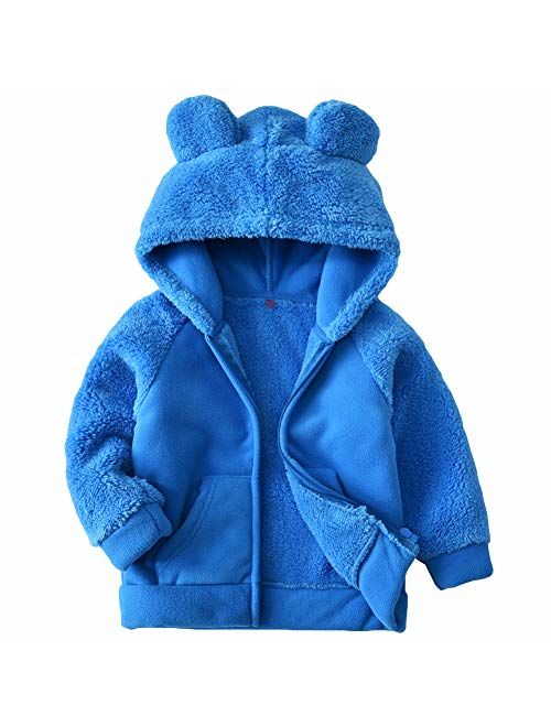 AMIYAN Bear Ears Shape Fleece Warm Hoodies Clothes Toddler Zip-up Light Jacket Sweatshirt Outwear for Baby Boys